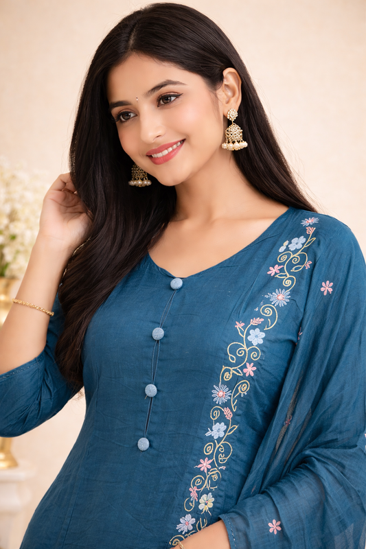 PREMIUM TEAL ELEGANCE KURTI SET