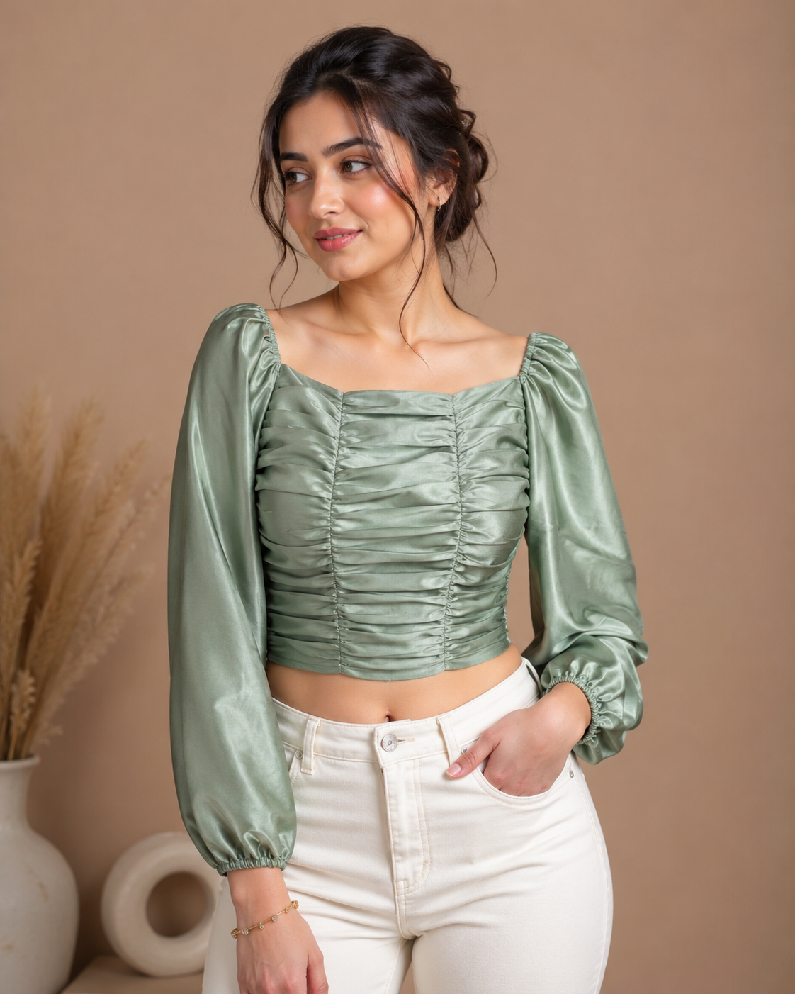 Sage Green Ruched Top