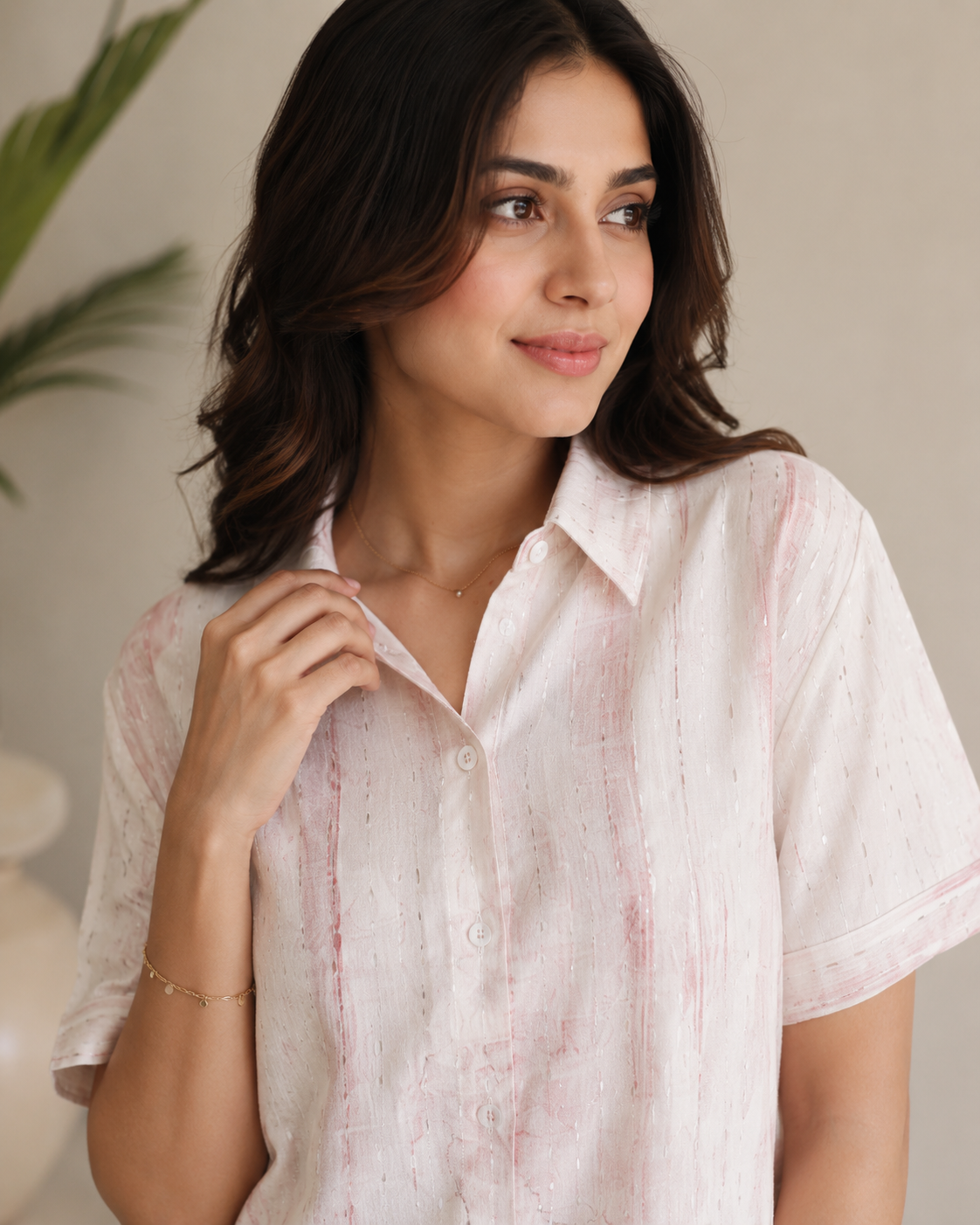 Pastel Textured Collared Shirt Top