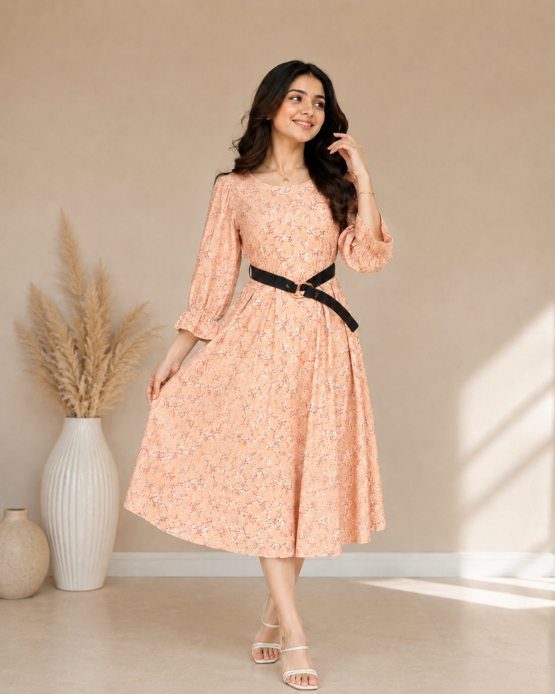 Blush Bloom Belted Dress