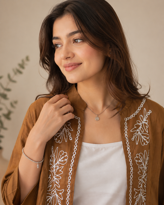 Brown Embroidered Co-ord Style 2-Piece Top