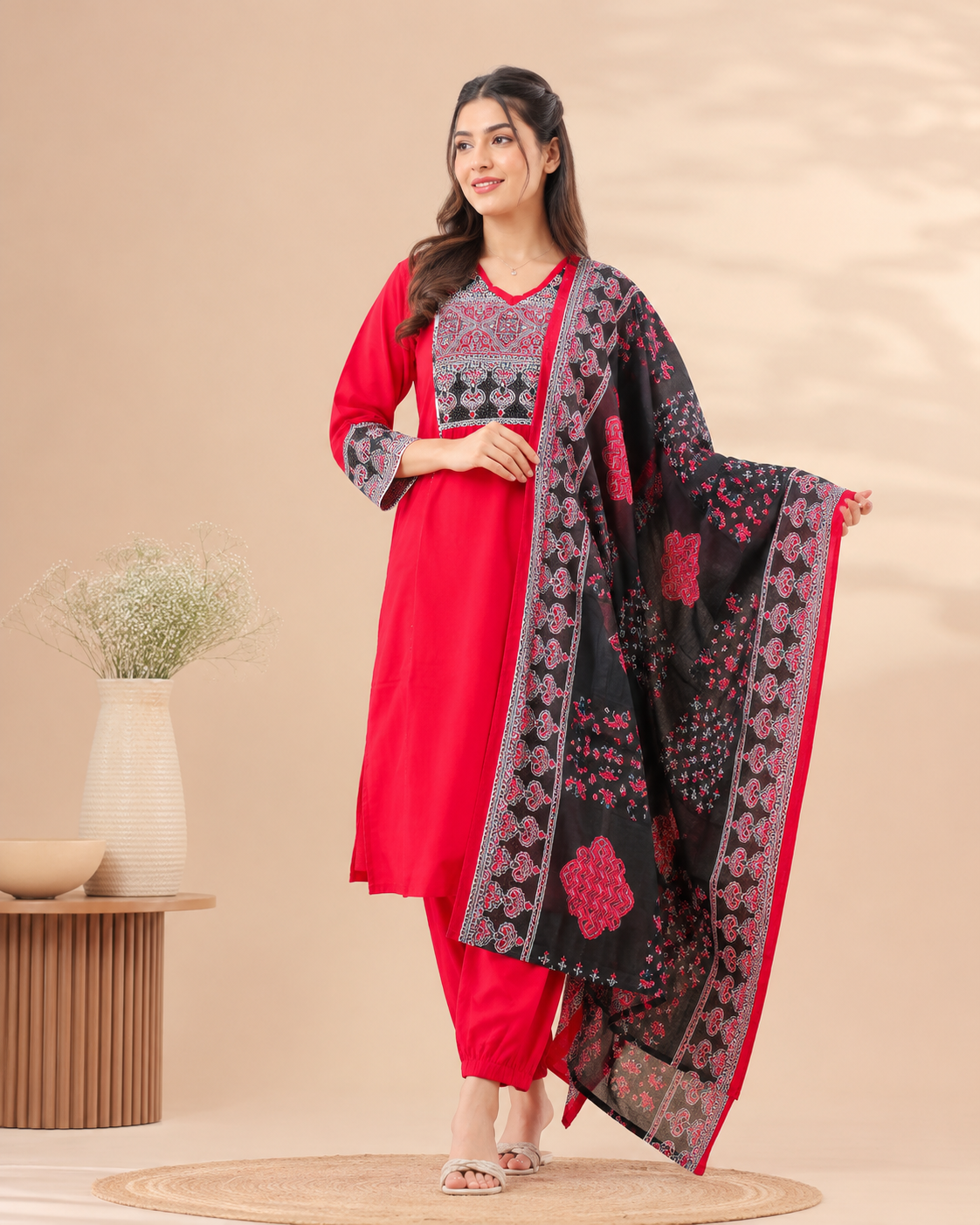 Stunning Red Cotton Kurti