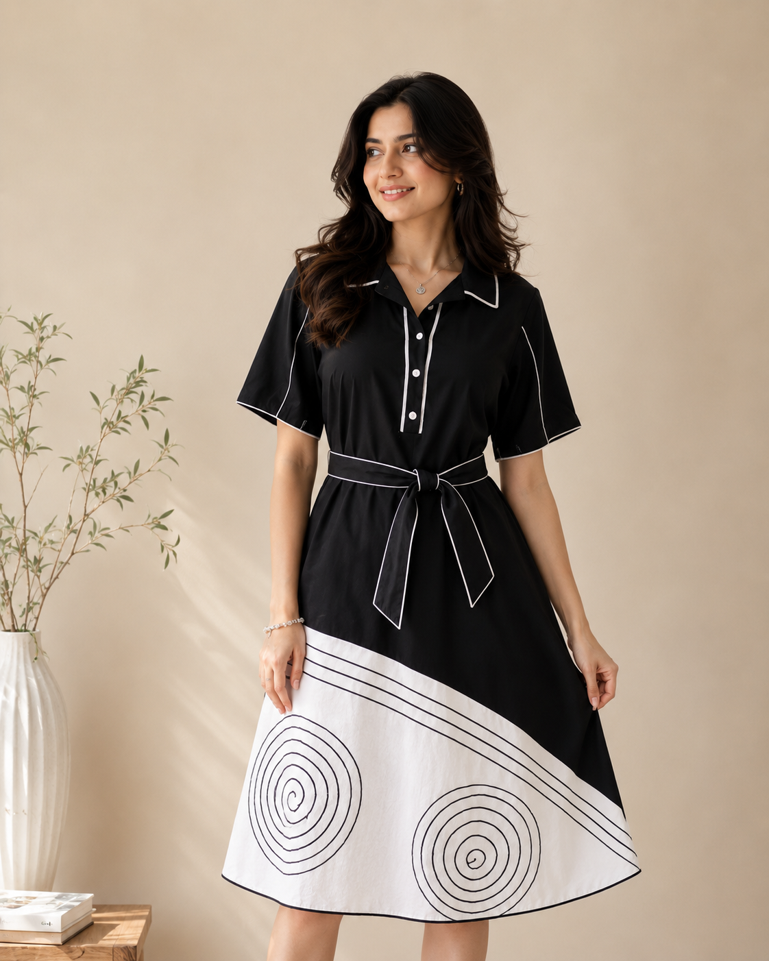 Midnight Swirl Cotton Midi Dress