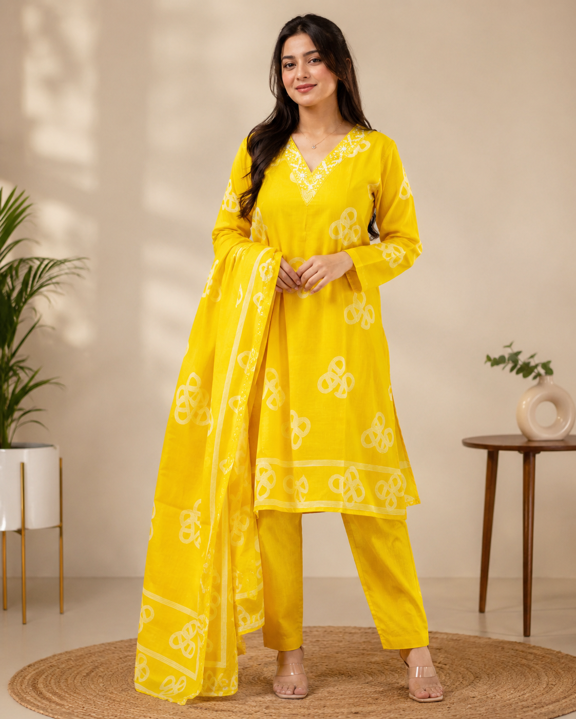 Sunshine Bloom Cotton Kurti Set
