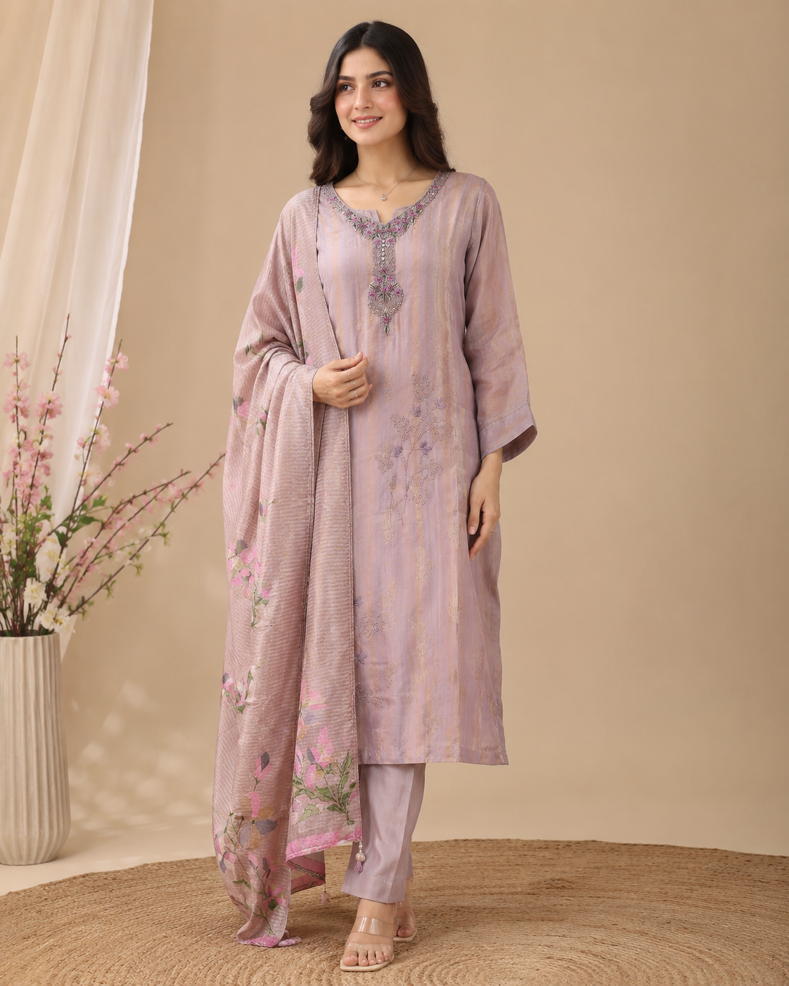 Lavender Luxe Mul-Chanderi Kurti Set