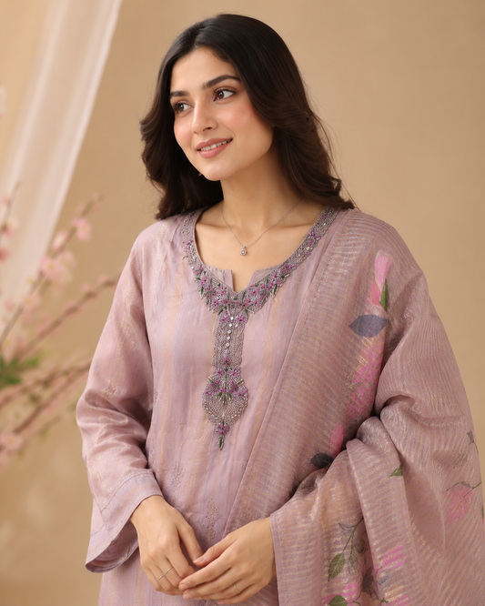 Lavender Luxe Mul-Chanderi Kurti Set