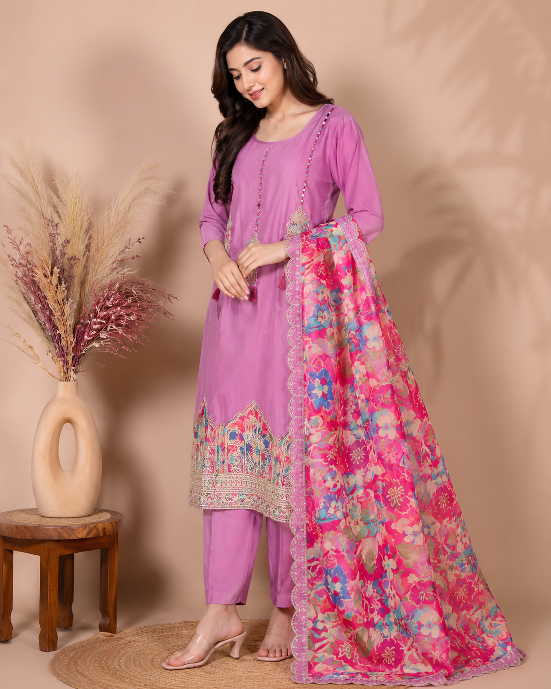 Pink Noor Embroidered Kurti Set