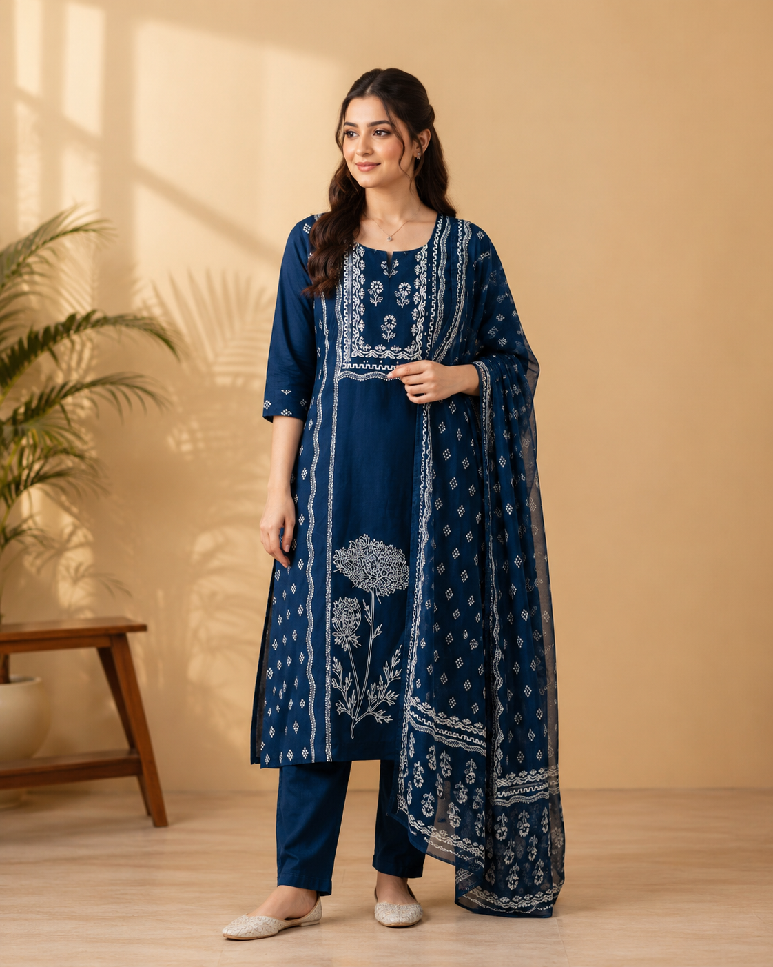 Midnight Bloom Premium Cotton Kurti Set
