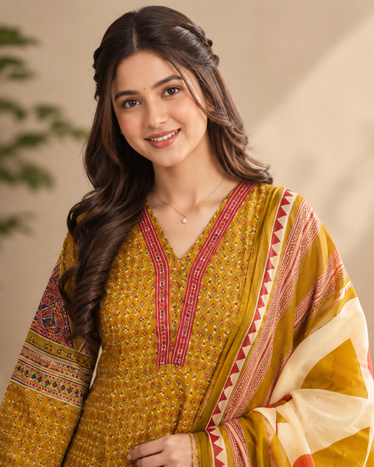Mustard Noor Cotton Anarkali Suit Set