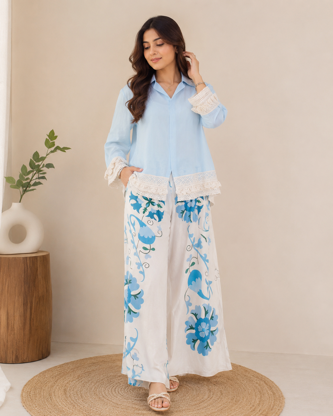 Azure Bloom Luxe Co-ord Set