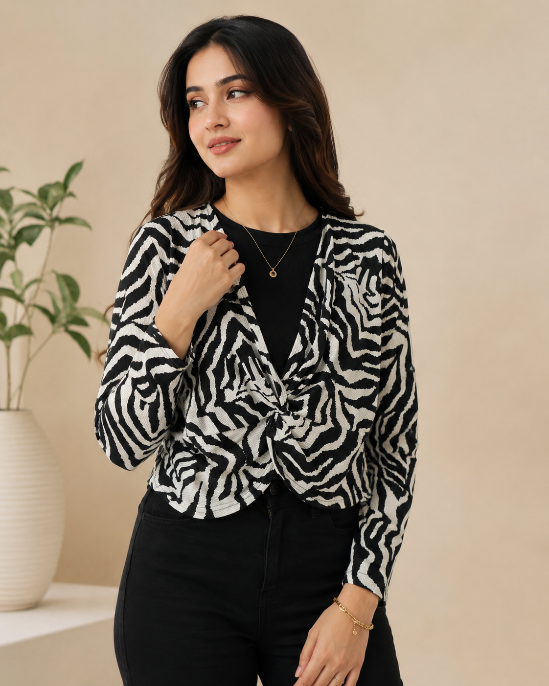 Midnight Zebra Knot Top