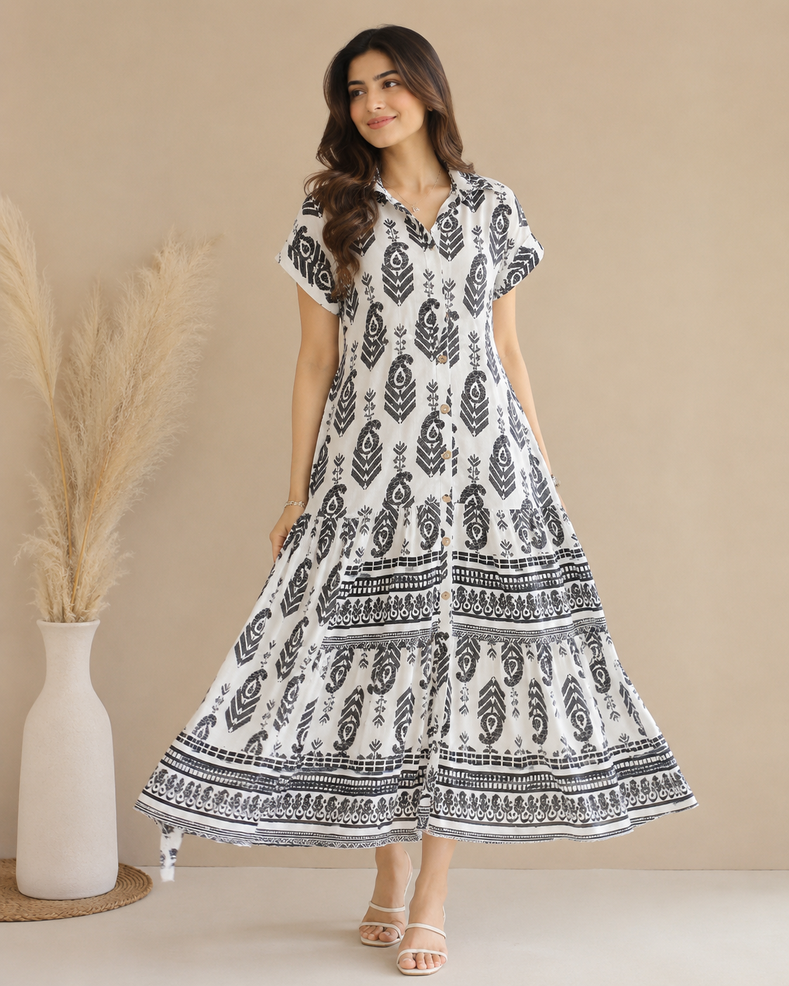 Monochrome Printed One-Piece Maxi Dress