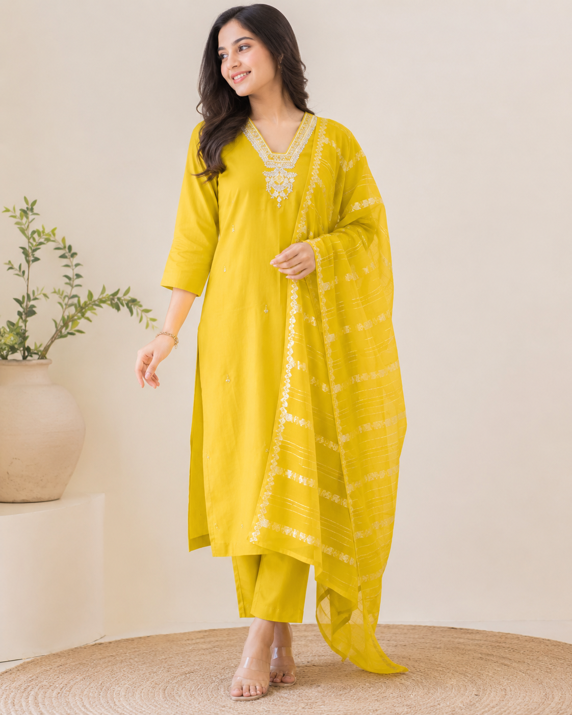 Sunshine Yellow Handworked Kurti Set