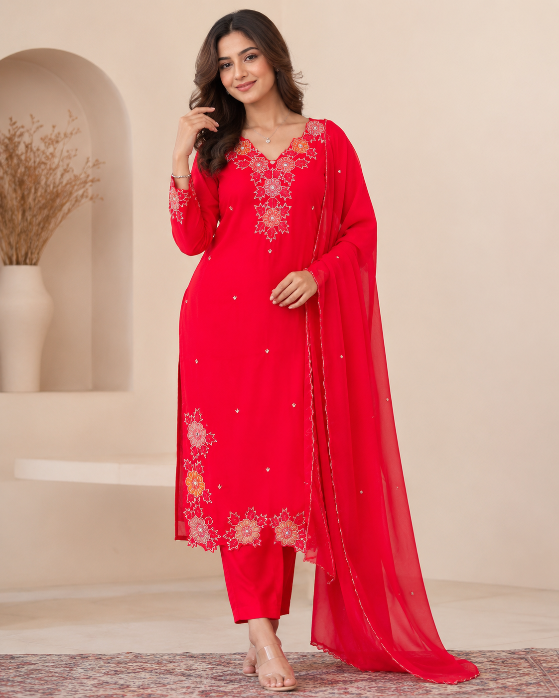 Crimson Luxe Handcrafted Kurti Set