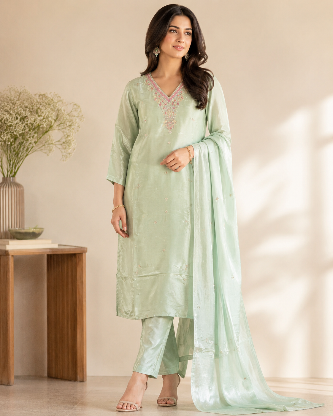 Celestia Mint Handwork Kurti Set