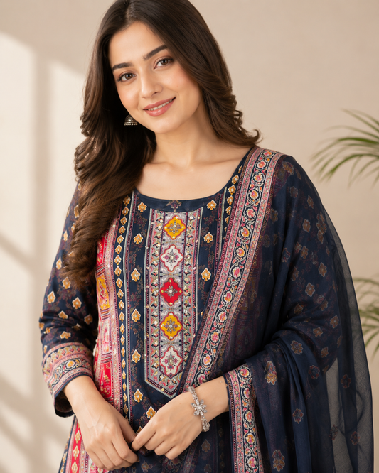 Midnight Muse Printed Kurti Set