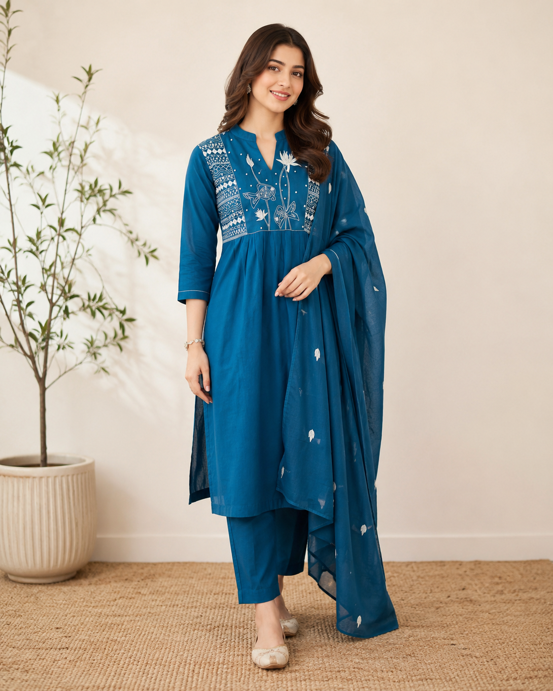 Elegant Teal Embroidered Kurta Set