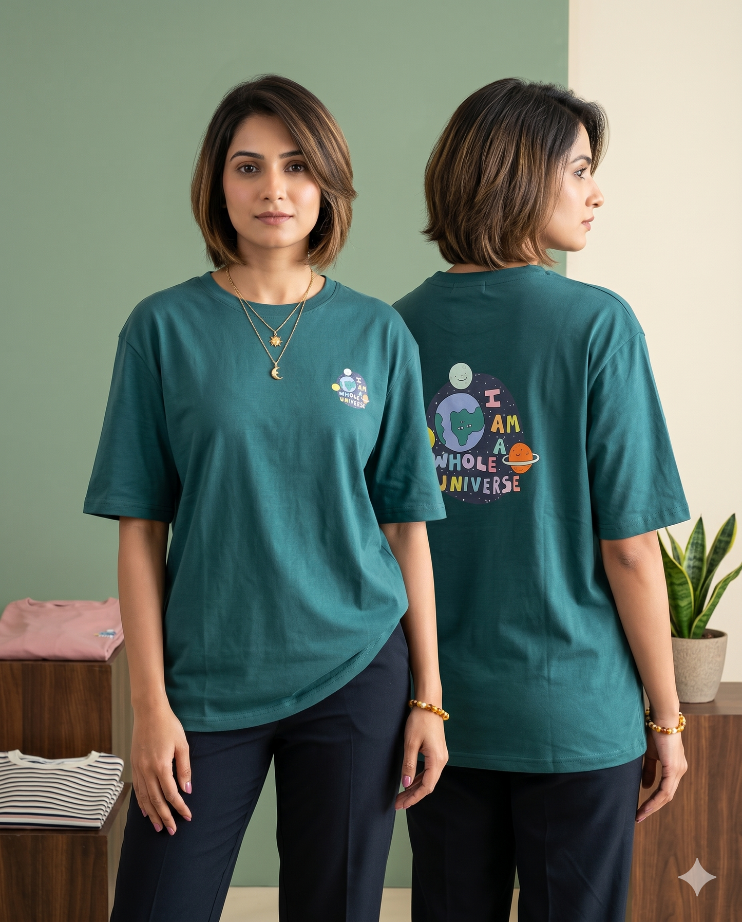 "I Am A Whole Universe" Oversized Graphic Tee β Dark Teal