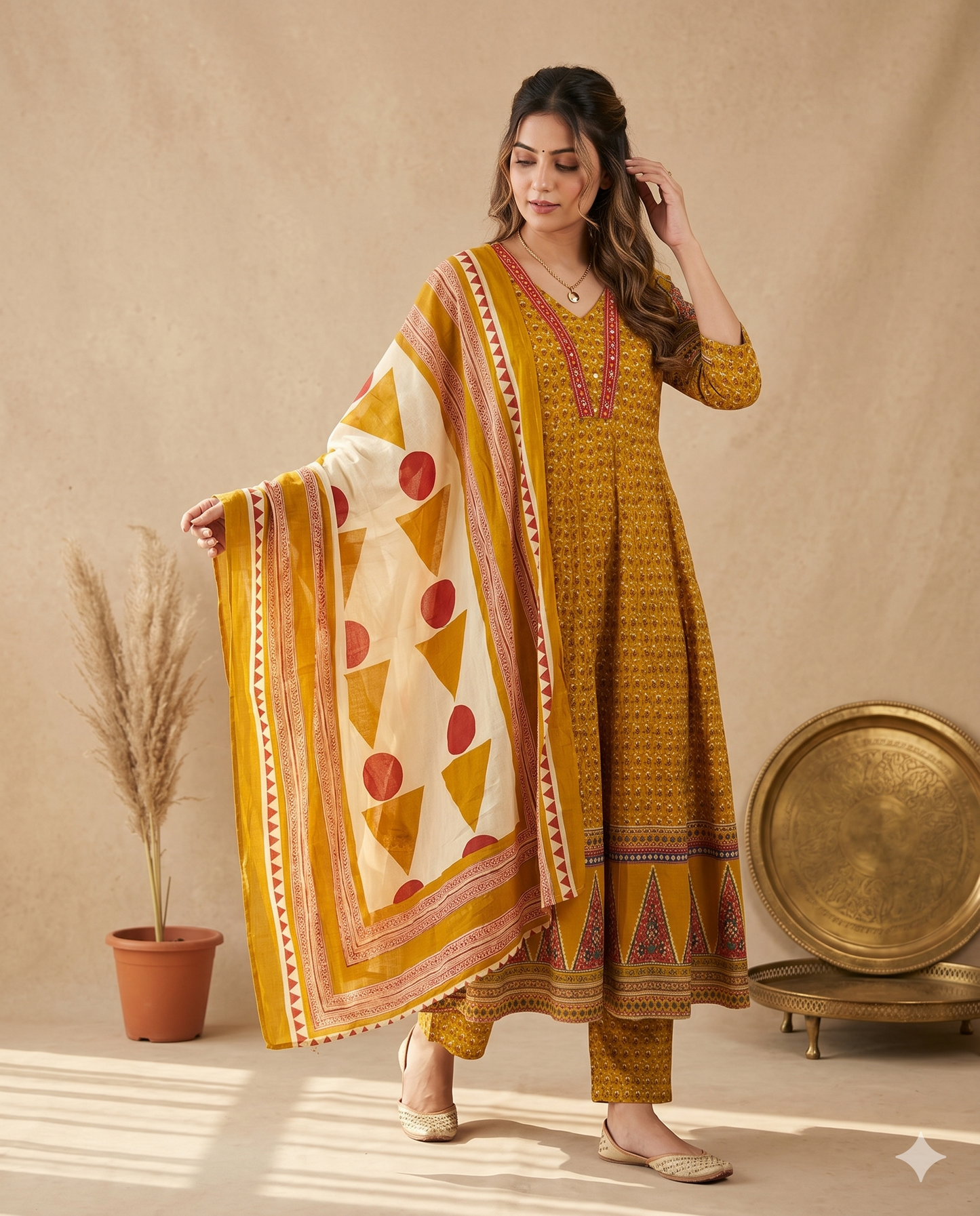 Mustard Noor Cotton Anarkali Suit Set