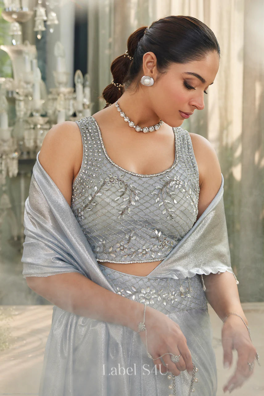 Everyone's Attention Shine Silver Drape Saree