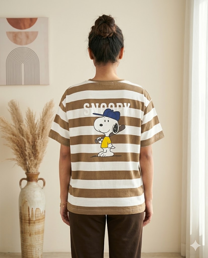 Snoopy Baseball Edition Unisex Oversized Striped T-Shirt