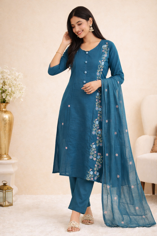 PREMIUM TEAL ELEGANCE KURTI SET