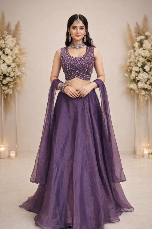 PREMIUM PURPLE CROPTOP LEHENGA