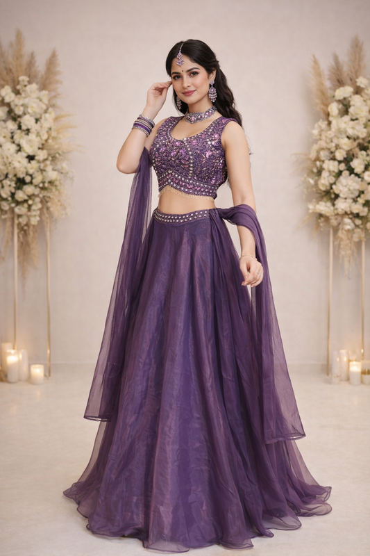 PREMIUM PURPLE CROPTOP LEHENGA