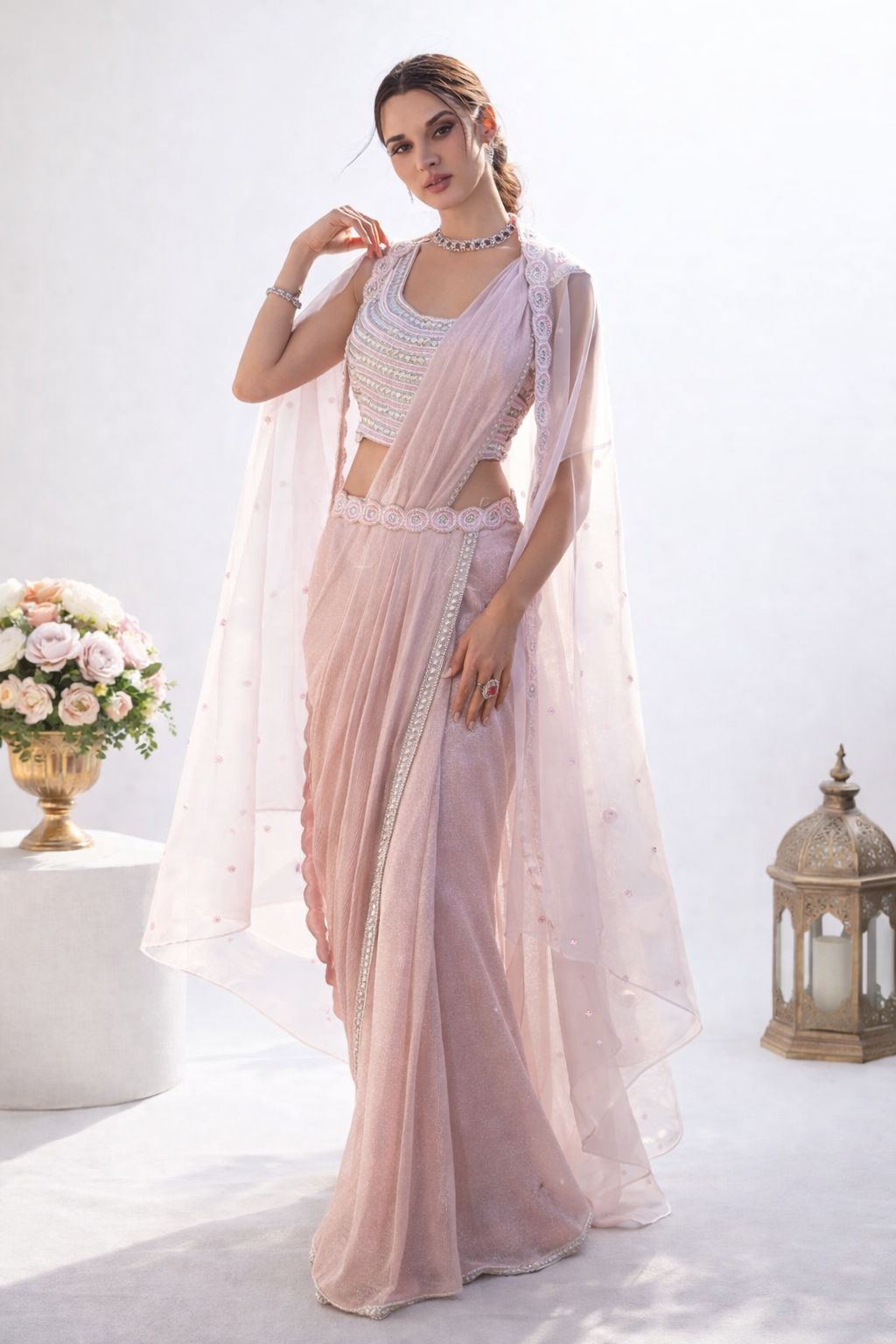 Blush Éclat Saree Set