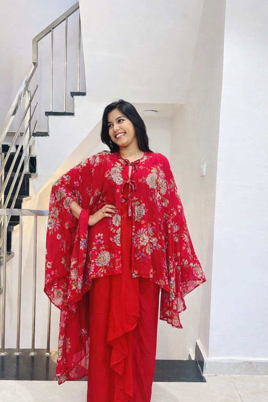 Floral Cape style Indowestern