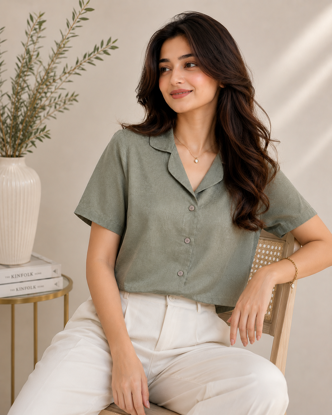Sage Grey Textured Crop Shirt Top
