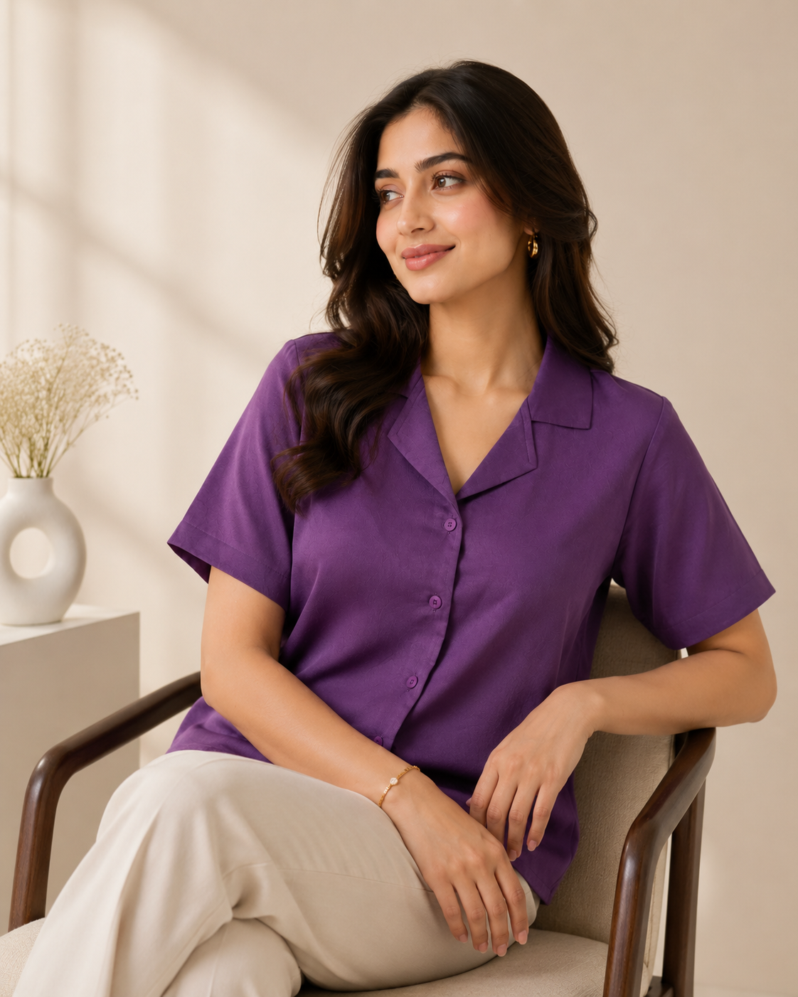 Purple Satin Collared Crop Top