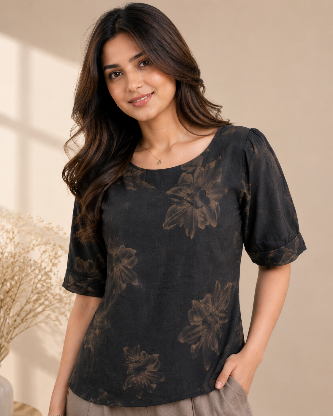 Midnight Bloom Printed Top