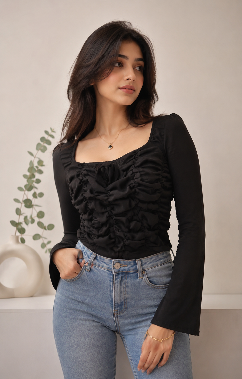 Korean Ruched Bodycon Top – Premium Collection