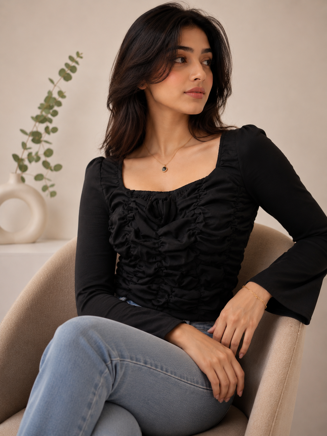 Korean Ruched Bodycon Top – Premium Collection