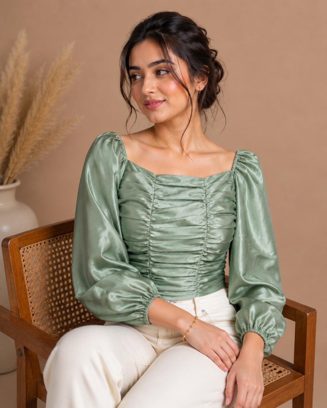 Sage Green Ruched Top