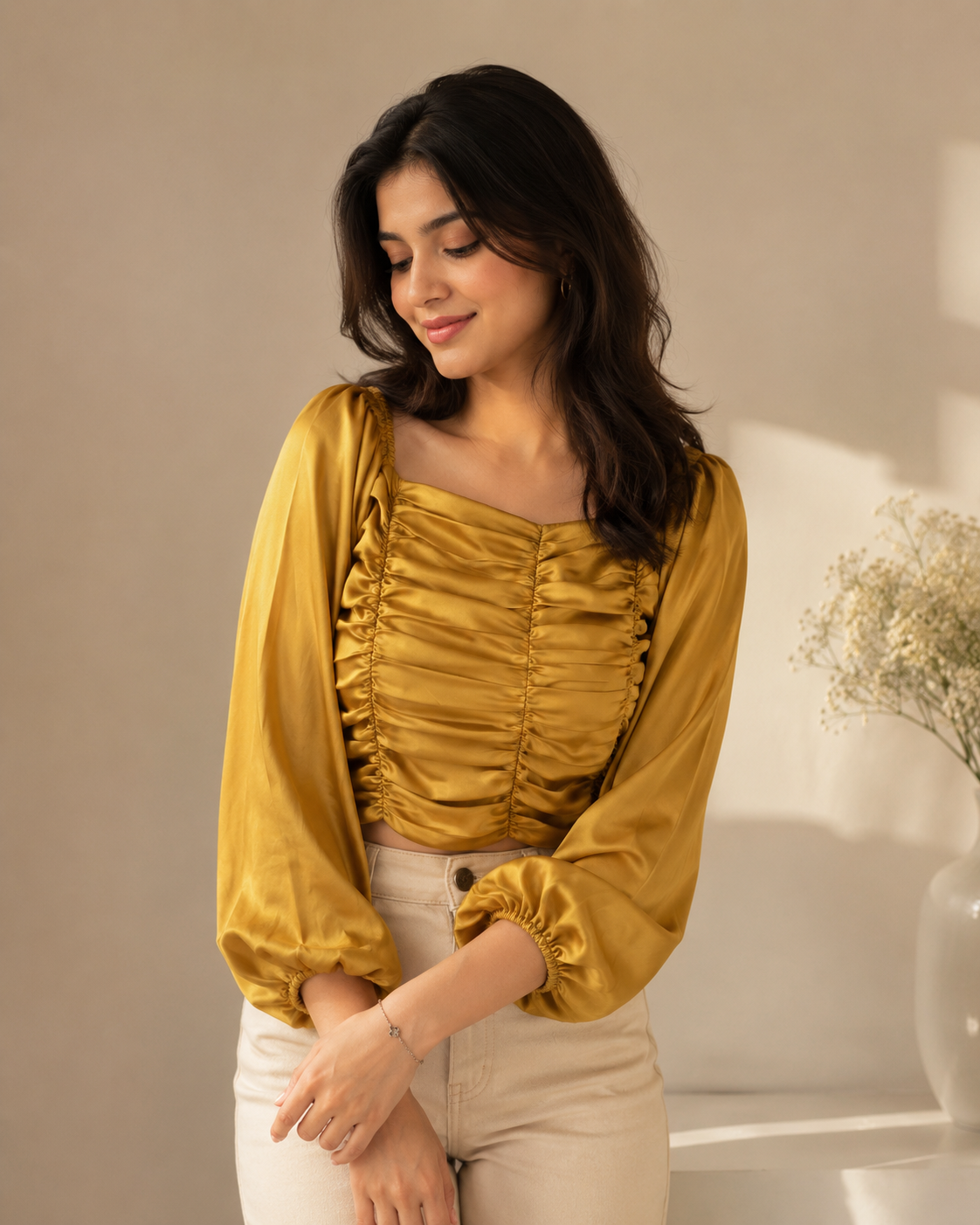 Golden Mustard Ruched Top
