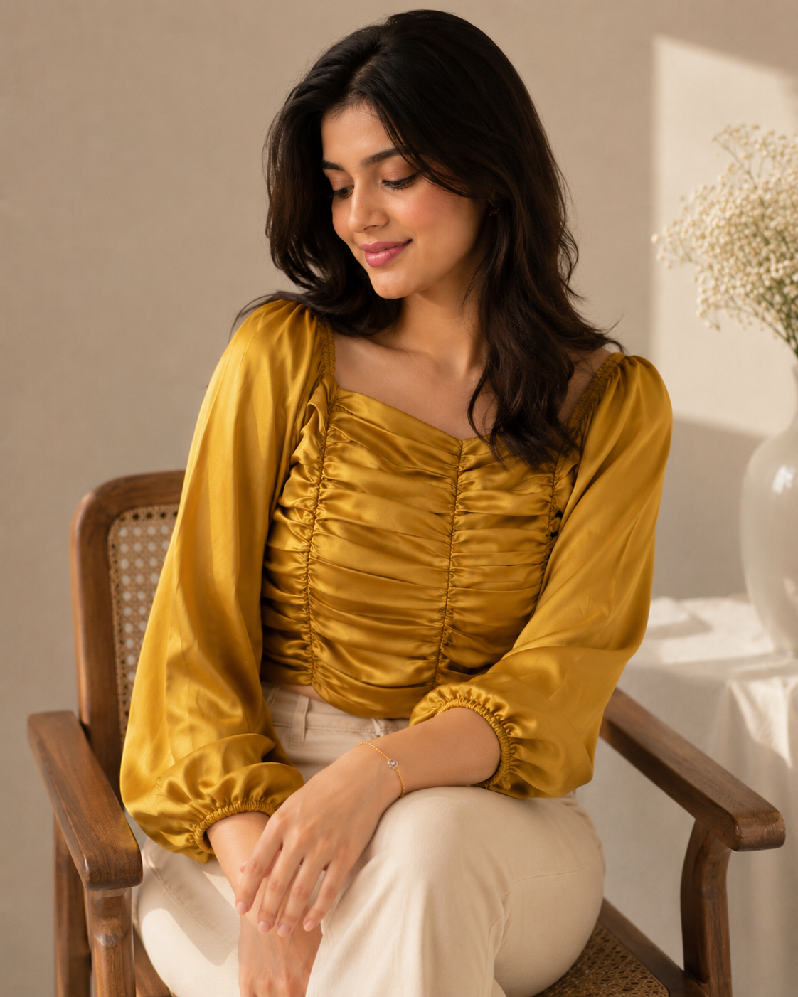 Golden Mustard Ruched Top