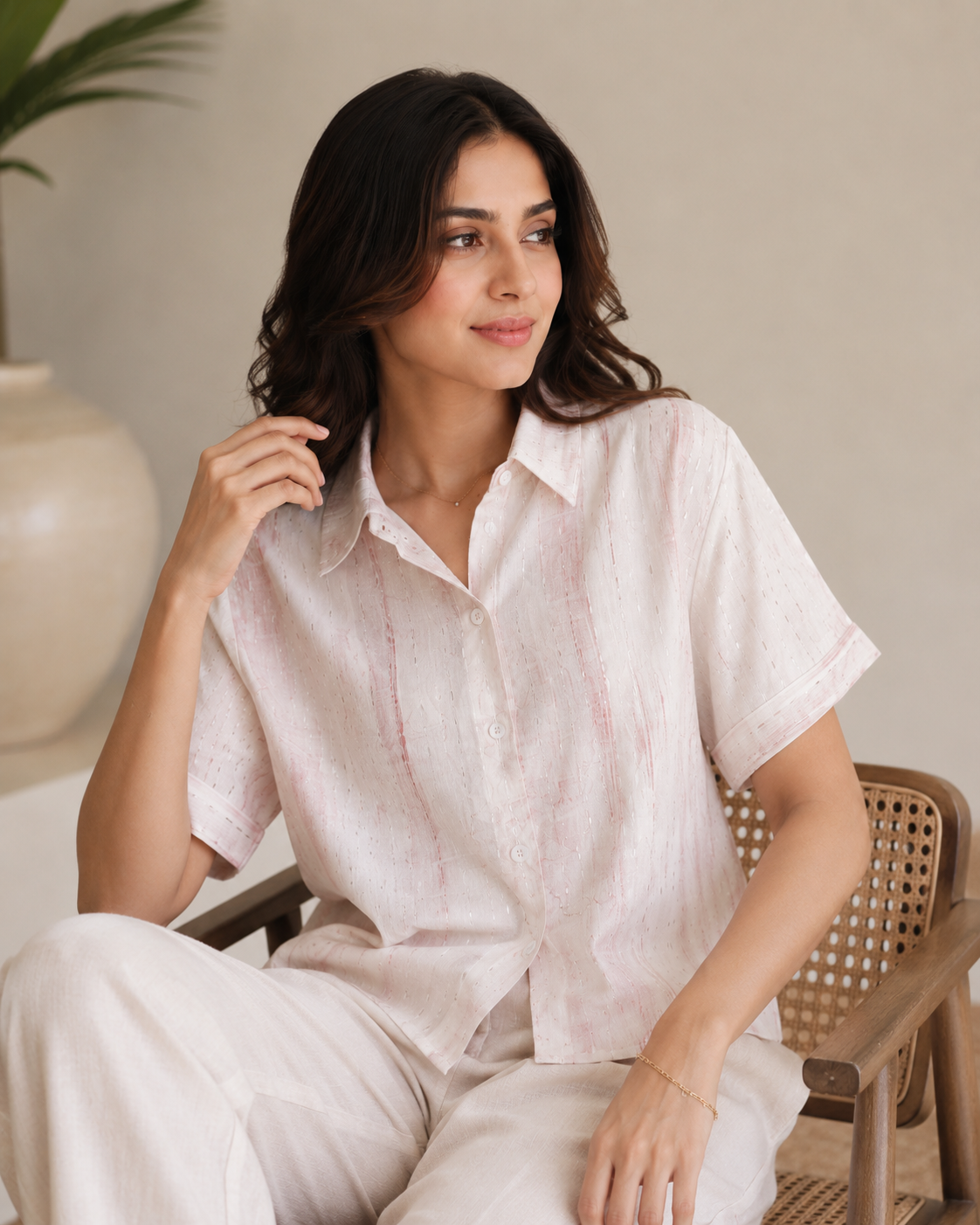 Pastel Textured Collared Shirt Top