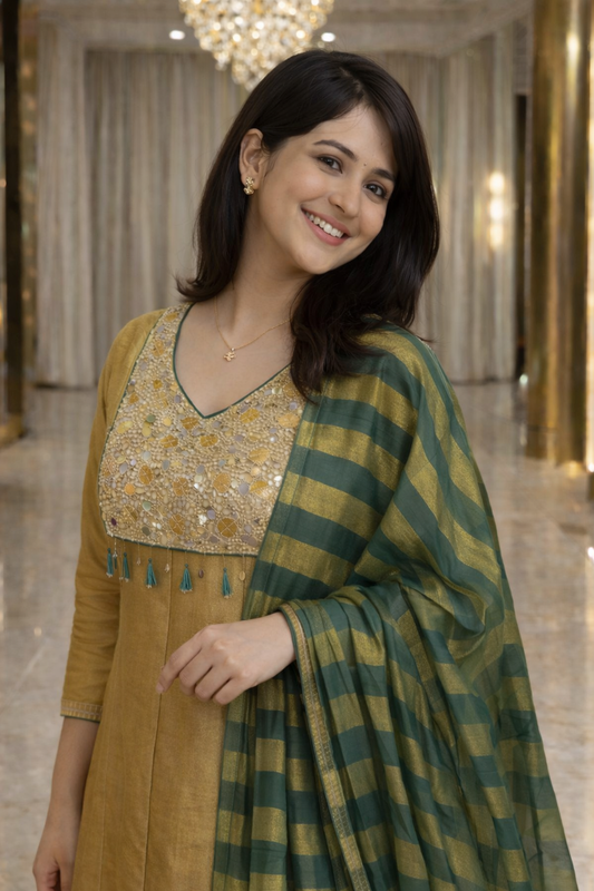 MUST HAVE KANJIVARAM TISSUE KURTI SET