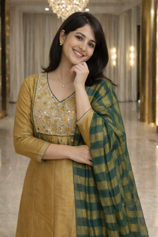 MUST HAVE KANJIVARAM TISSUE KURTI SET