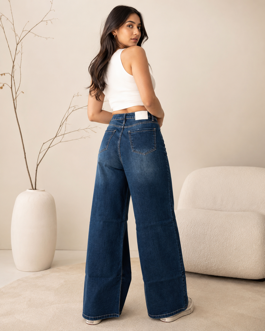 Wide Leg Cotton Denim Jeans