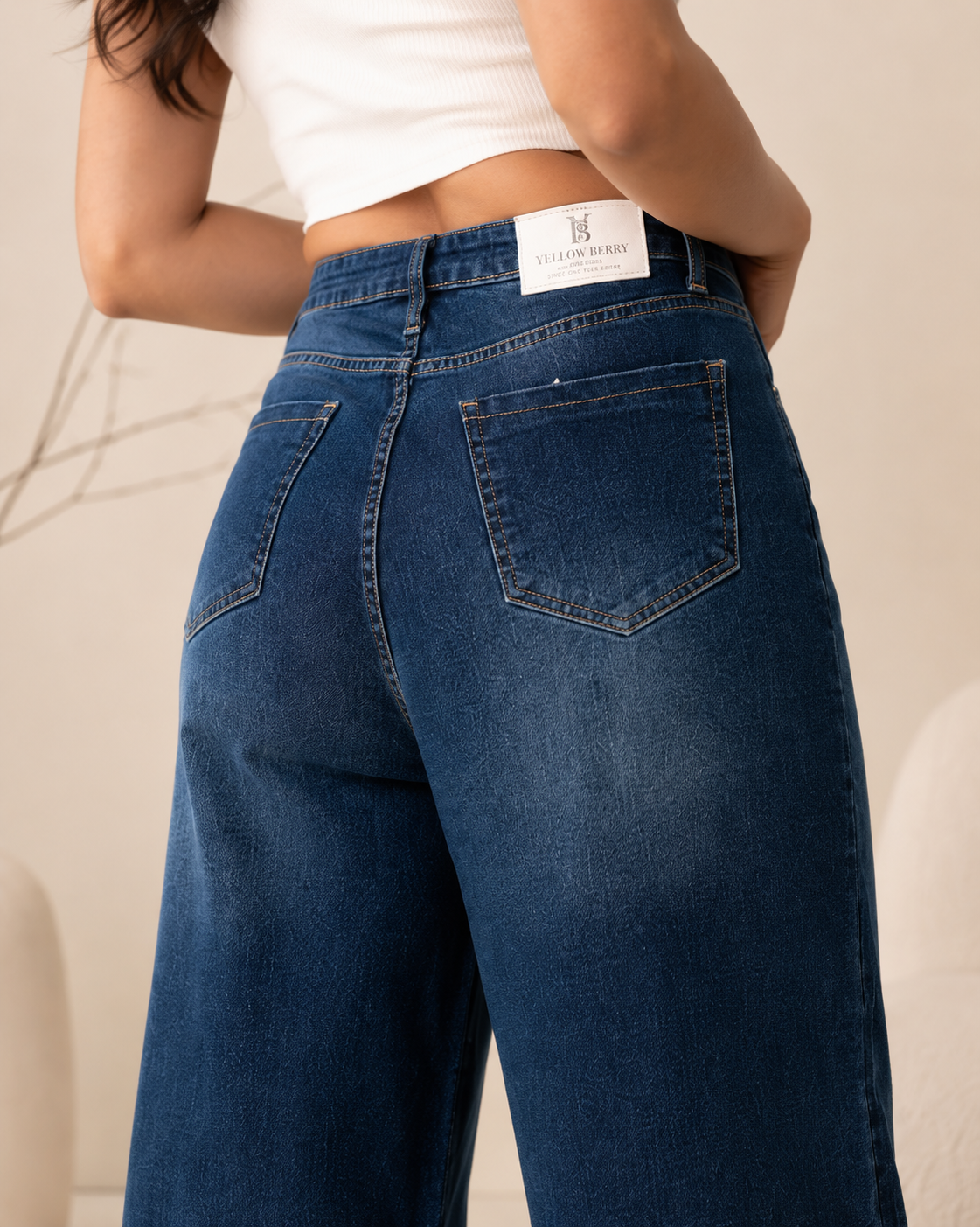 Wide Leg Cotton Denim Jeans