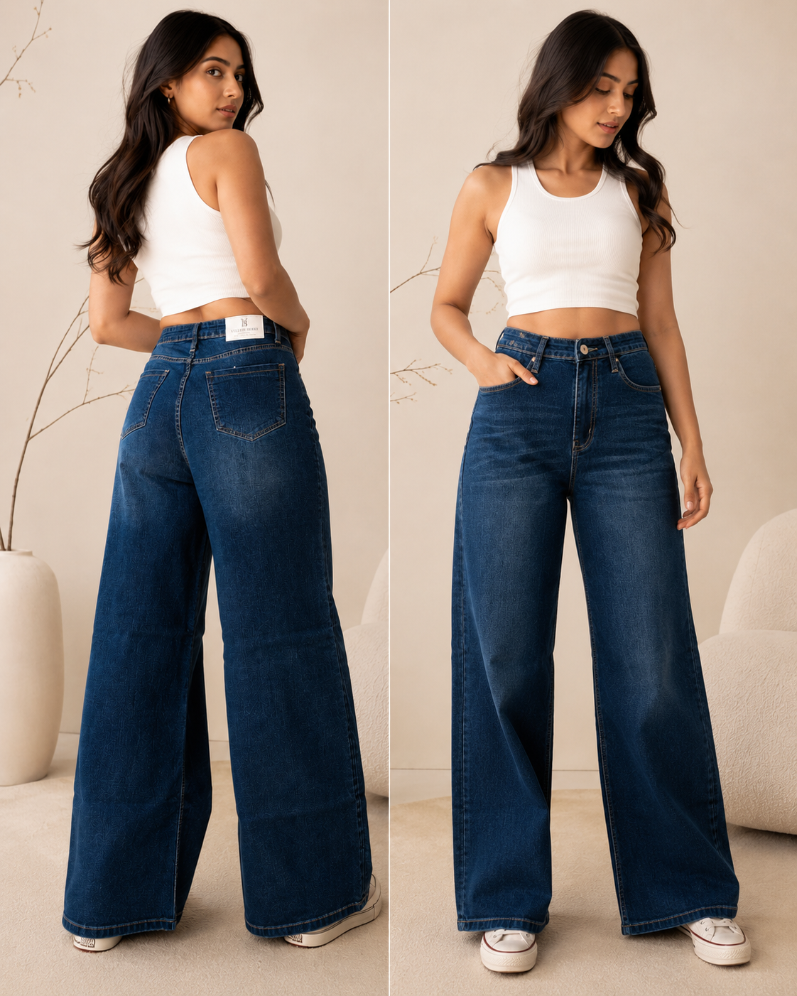Wide Leg Cotton Denim Jeans