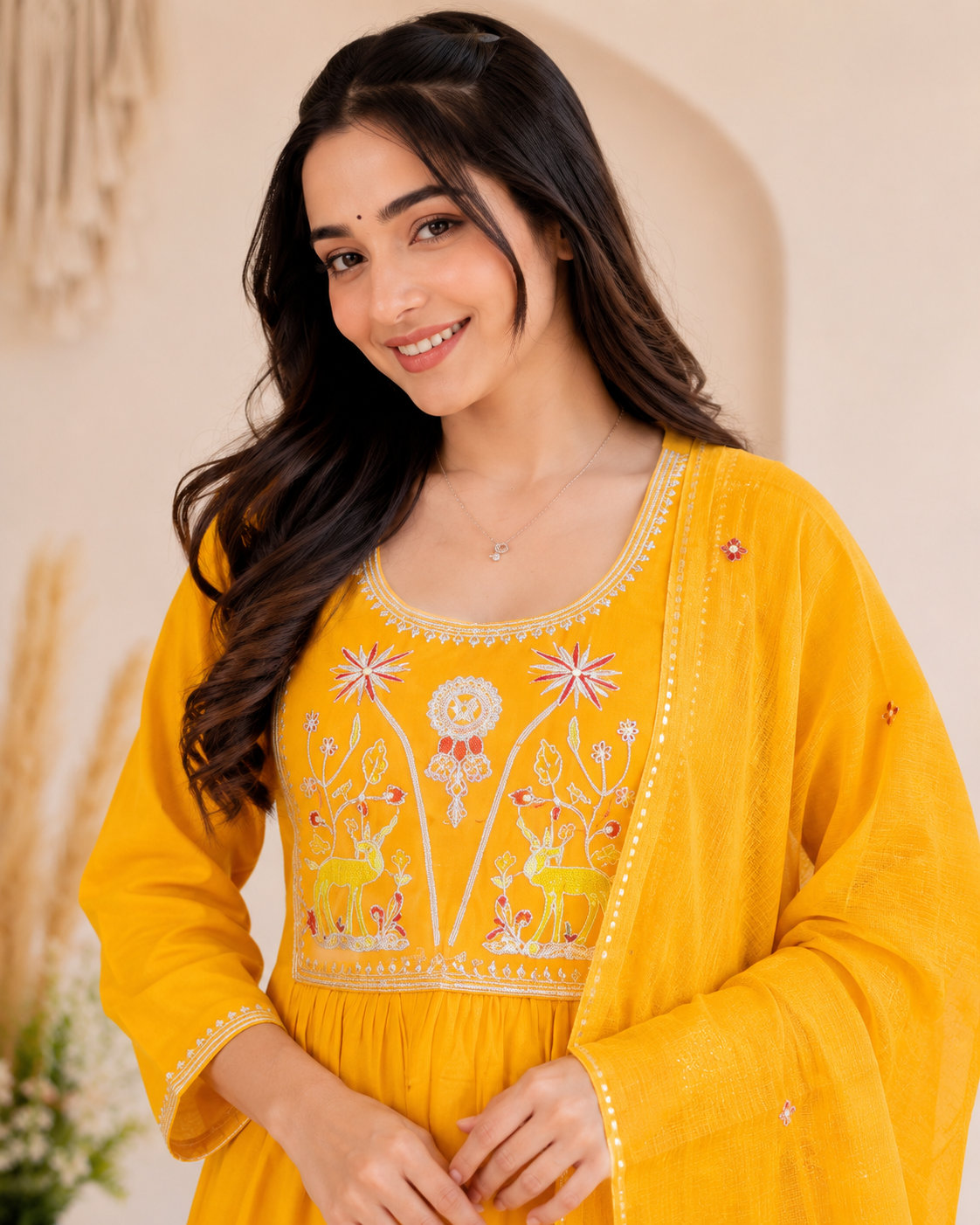 Mustard Yellow Cotton Kurti Set