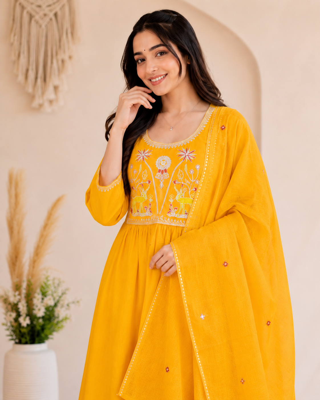 Mustard Yellow Cotton Kurti Set