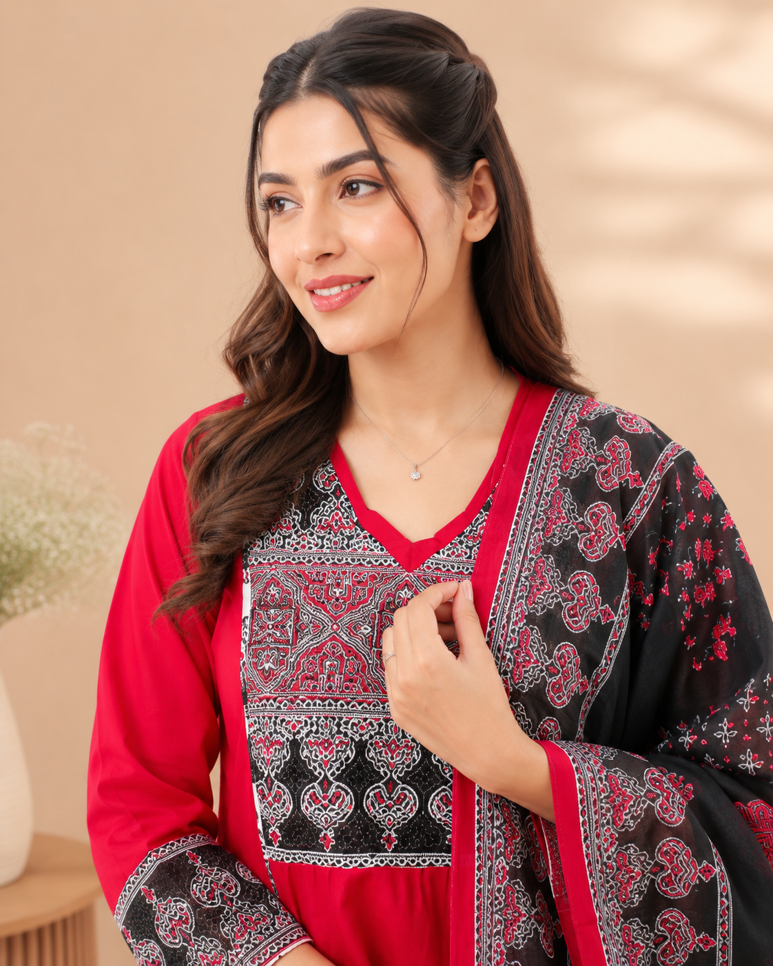 Stunning Red Cotton Kurti