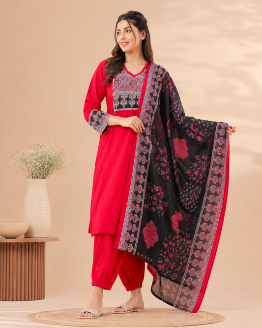 Stunning Red Cotton Kurti