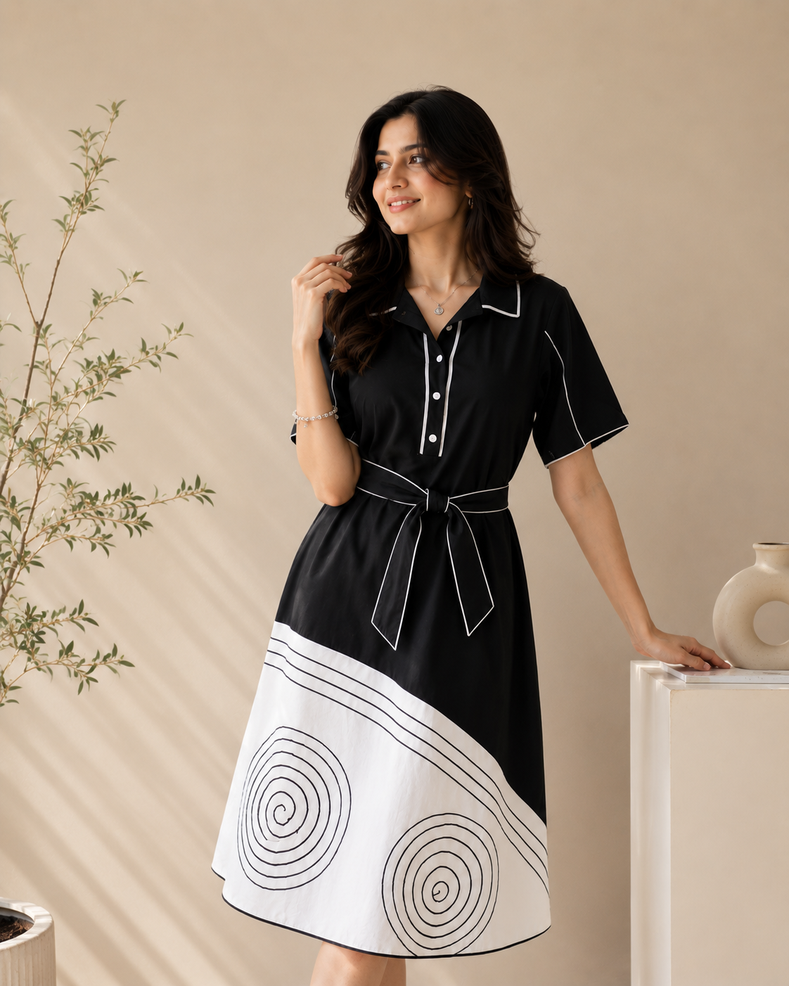 Midnight Swirl Cotton Midi Dress