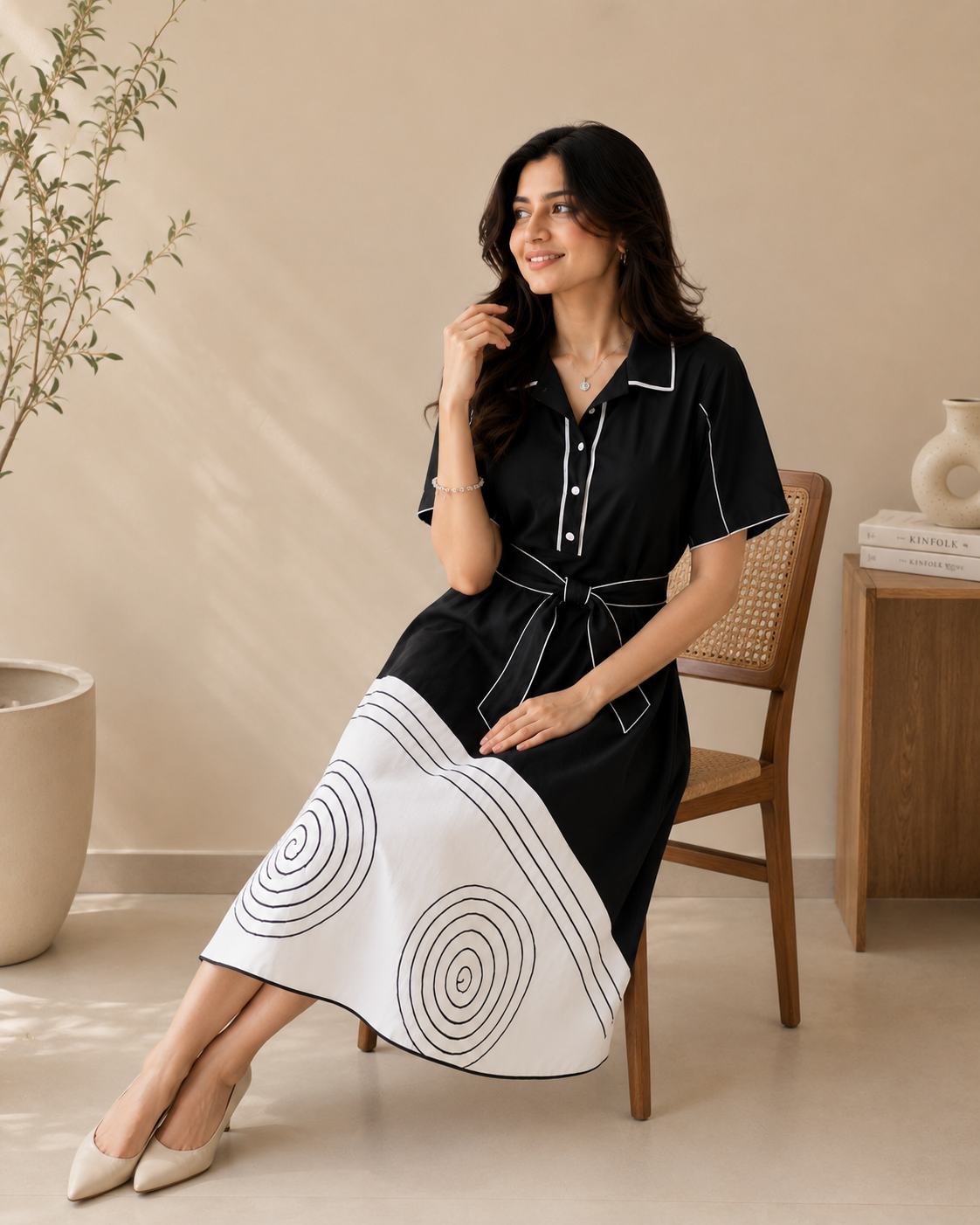 Midnight Swirl Cotton Midi Dress